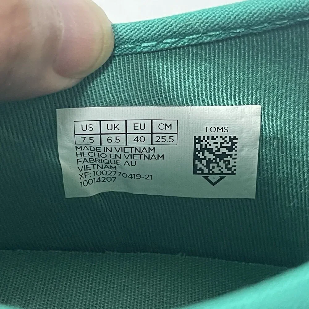TOMS Paseo Canvas Sneakers – Teal Green – Men’s Size 7.5